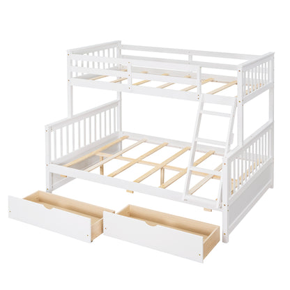 Twin-Over-Full Bunk Bed with Ladders and Two Storage Drawers (White) ( old sku:LT000165AAK）