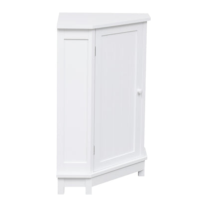 White Bathroom Cabinet Triangle Corner Storage Cabinet with Adjustable Shelf Modern Style MDF Board