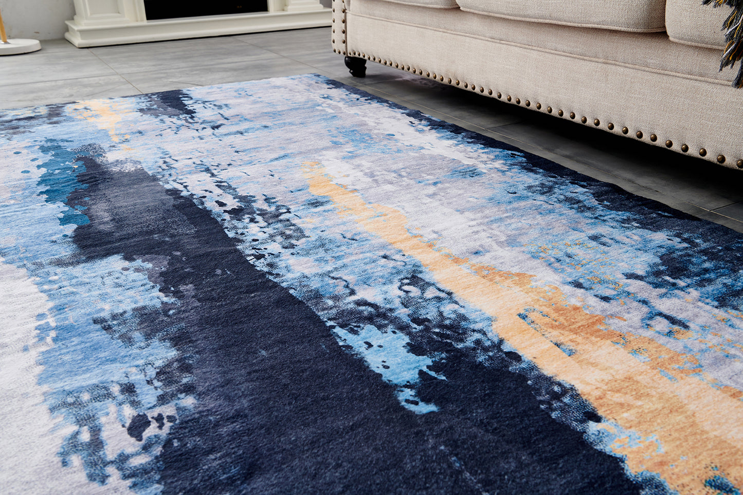 ZARA Collection Abstract Design Gray Blue Yellow Machine Washable Super Soft Area Rug