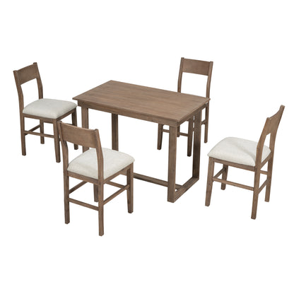 TOPMAX Farmhouse Counter Height 5-Piece Dining Table Set with 1 Rectangular Dining Table and 4 Dining Chairs for Small Places,Brown