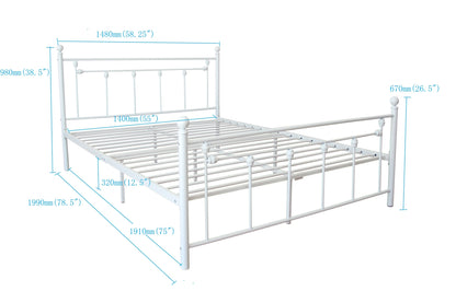 Full Size Metal Bed Frame with Headboard and Footboard (White)