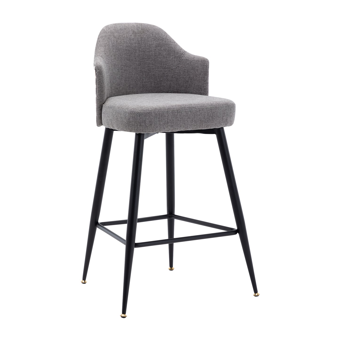 Set of 2 Counter Bar Stools, Fabric Upholstered Bar Stool with Nailhead Trim Back, Metal Legs in Matte Black, 25.59" H Seat Height