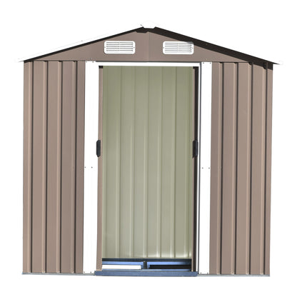 TOPMAX Patio 6ft x4ft Bike Shed Garden Shed, Metal Storage Shed with Lockable Door, Tool Cabinet with Vents and Foundation for Backyard, Lawn, Garden, Brown