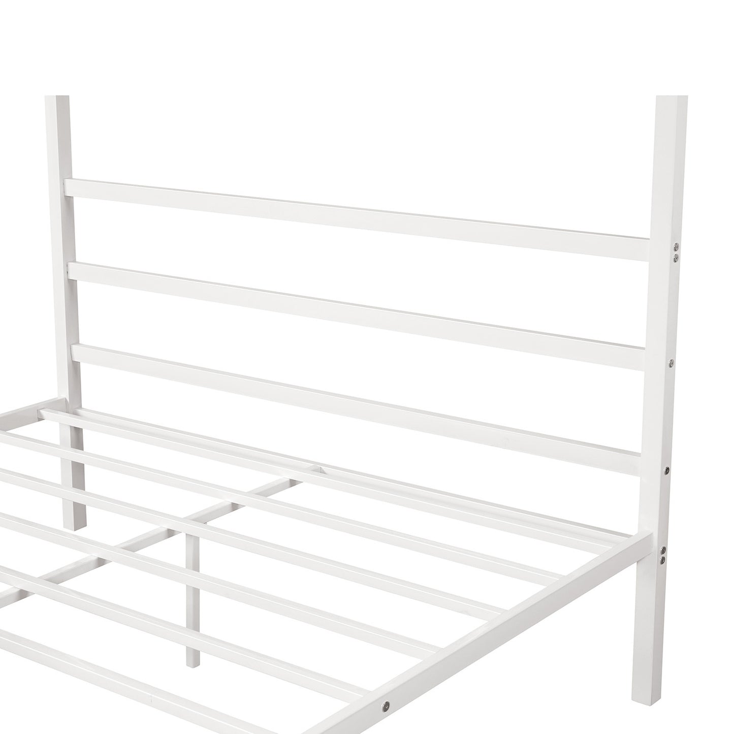 Metal Framed Canopy Platform Bed with Built-in Headboard,No Box Spring Needed, Classic Design, Queen ,White