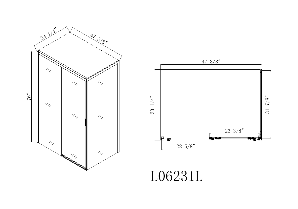 TRUSTMADE 48 in. H x 34 in. W x 76 in. H Semi-Frameless Square Sliding Shower Enclosure (cUPC Approved), w/ Invisible Rollers