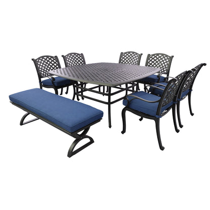 Square 8 - Person 64" Long Aluminum Dining Set with Cushions