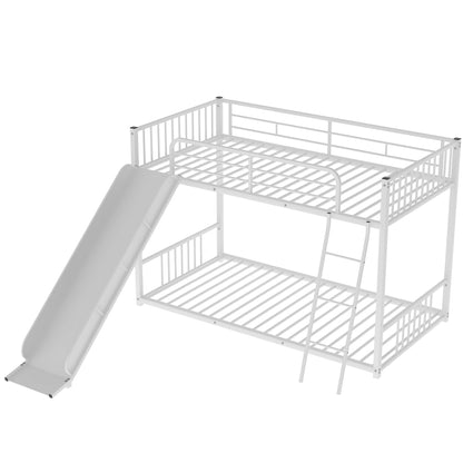 Metal Bunk Bed with Slide, Twin over Twin, White