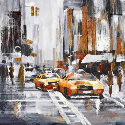 Abstract citystreet with yellow taxis - 08x08 Print on canvas