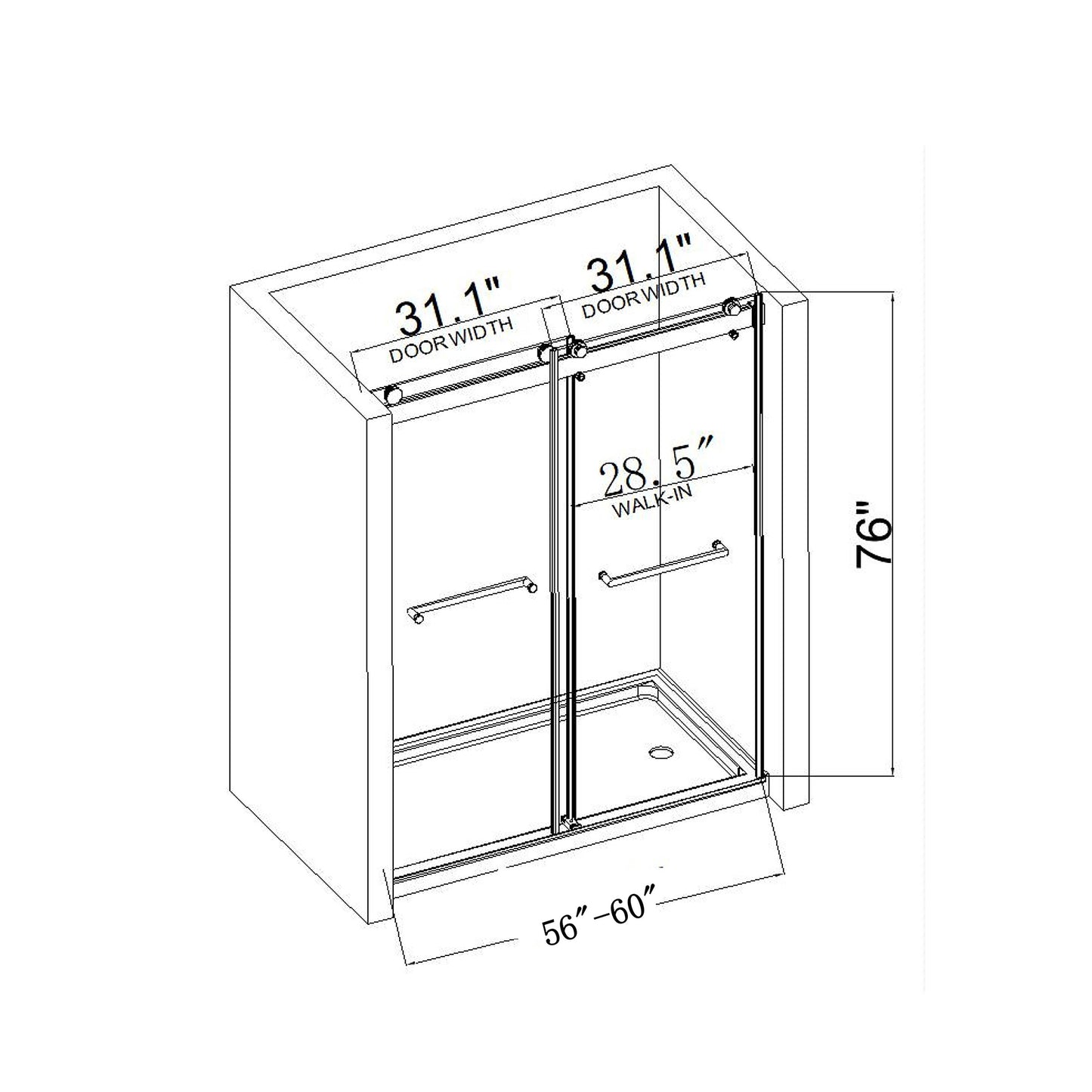 60 in. W x 76 in. HSliding Frameless Shower Door in Matte Black with Clear Glass