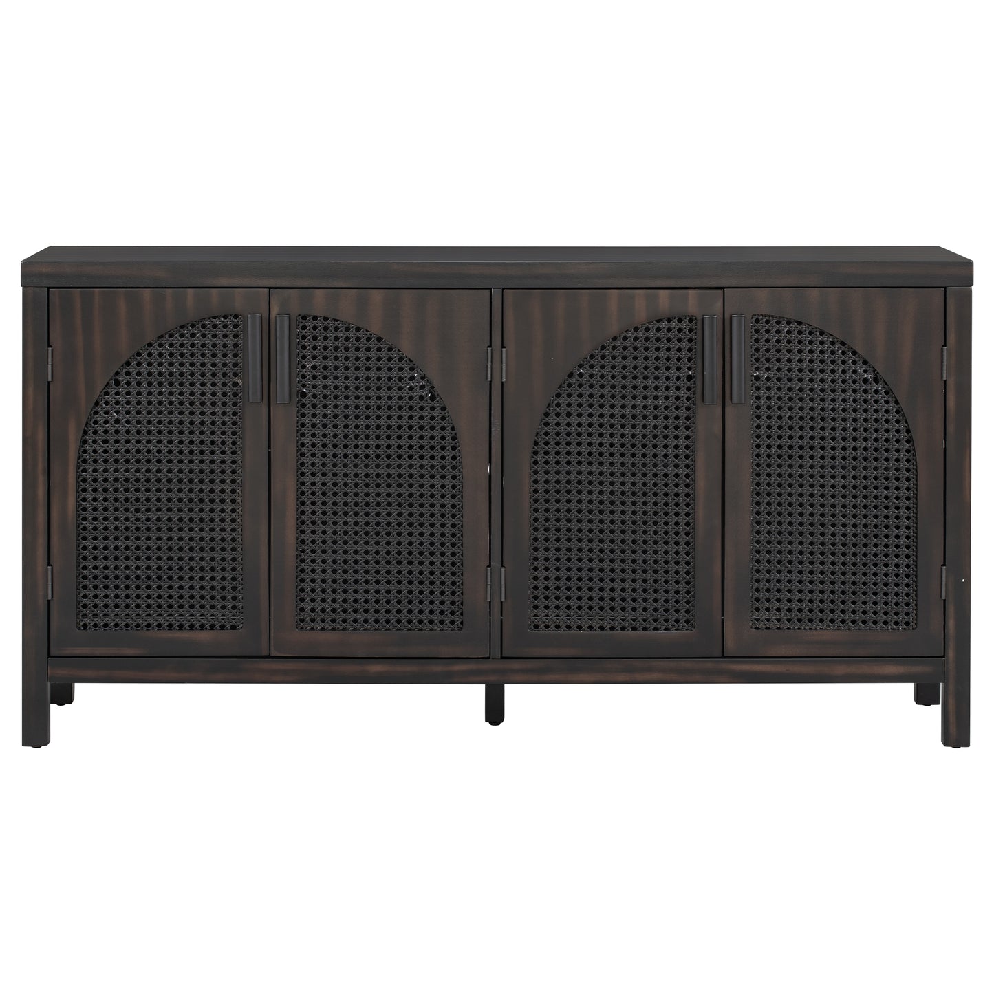 TREXM Large Storage Space Sideboard with Artificial Rattan Door and metal handles for Living Room and Entryway (Espresso)