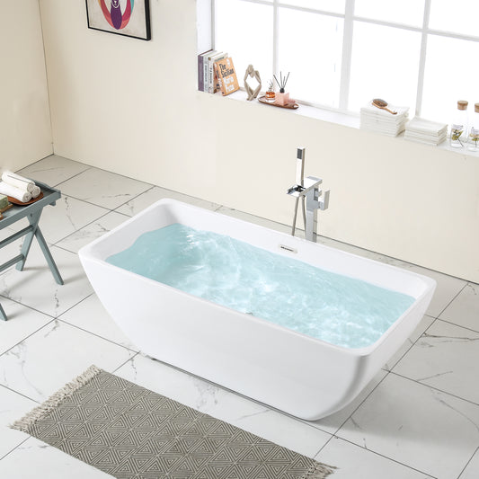 67"L x 31.5\'\'W Acrylic Art Freestanding Alone White Soaking Bathtub with Brushed Nickel Overflow and Pop-up Drain