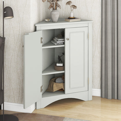 Grey Triangle Bathroom Storage Cabinet with Adjustable Shelves, Freestanding Floor Cabinet for Home Kitchen