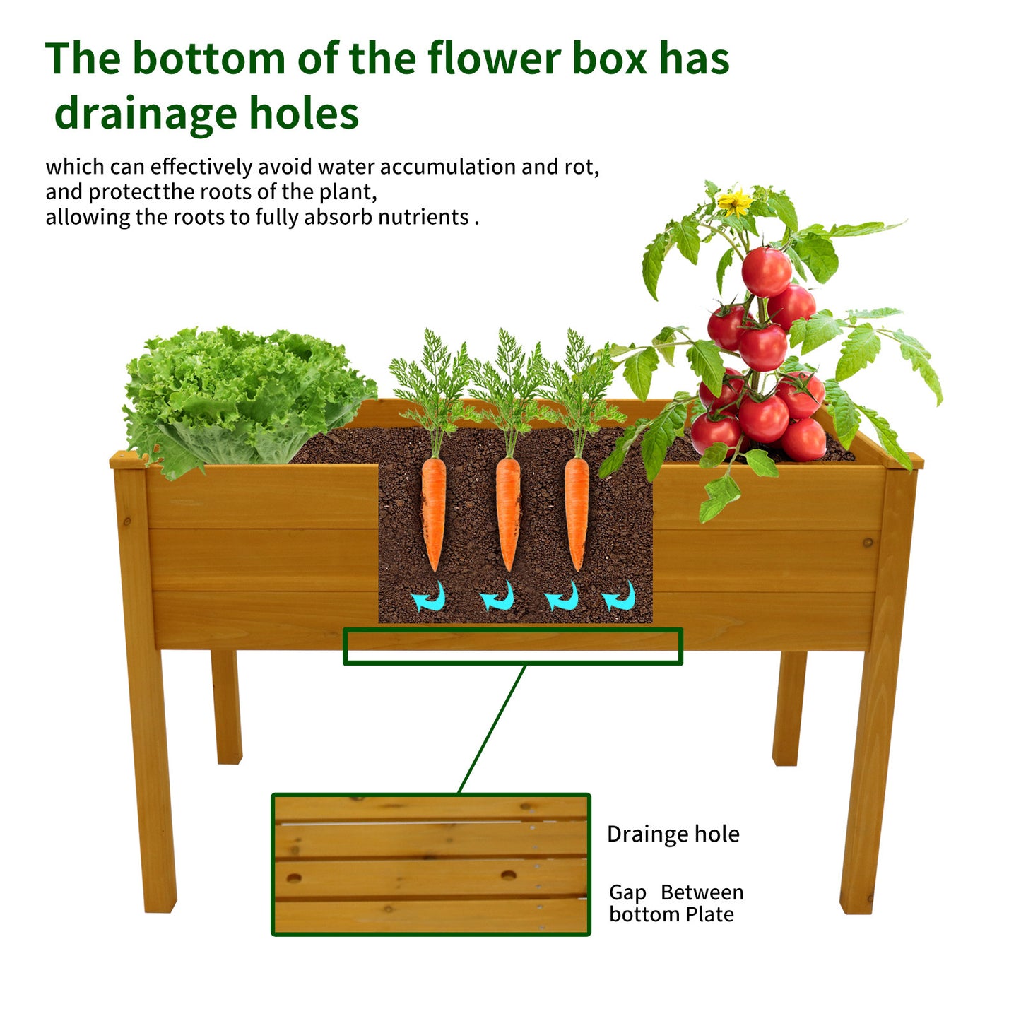 Outdoor Raised Garden Bed, Wood Planter Box for Vegetable Flower, Elevated Reinforced Large Garden Planters Boxes for Backyard Patio Gardening Balcony (48.5”L, Natural Wood)