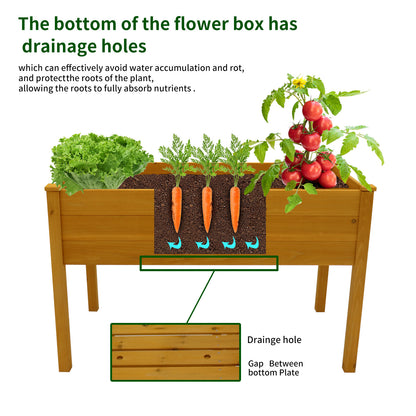 Outdoor Raised Garden Bed, Wood Planter Box for Vegetable Flower, Elevated Reinforced Large Garden Planters Boxes for Backyard Patio Gardening Balcony (48.5”L, Natural Wood)