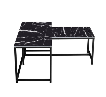 Modern Nesting Coffee  Tables Set, Marble BLACK, 2pc