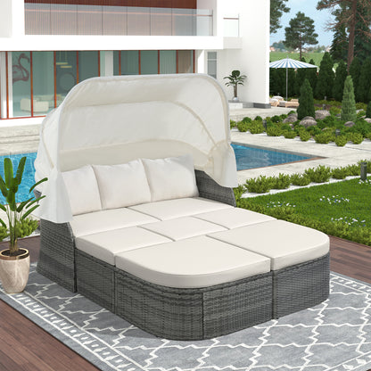 U_STYLE Outdoor Patio Furniture Set Daybed Sunbed with Retractable Canopy Conversation Set Wicker Furniture Sofa Set