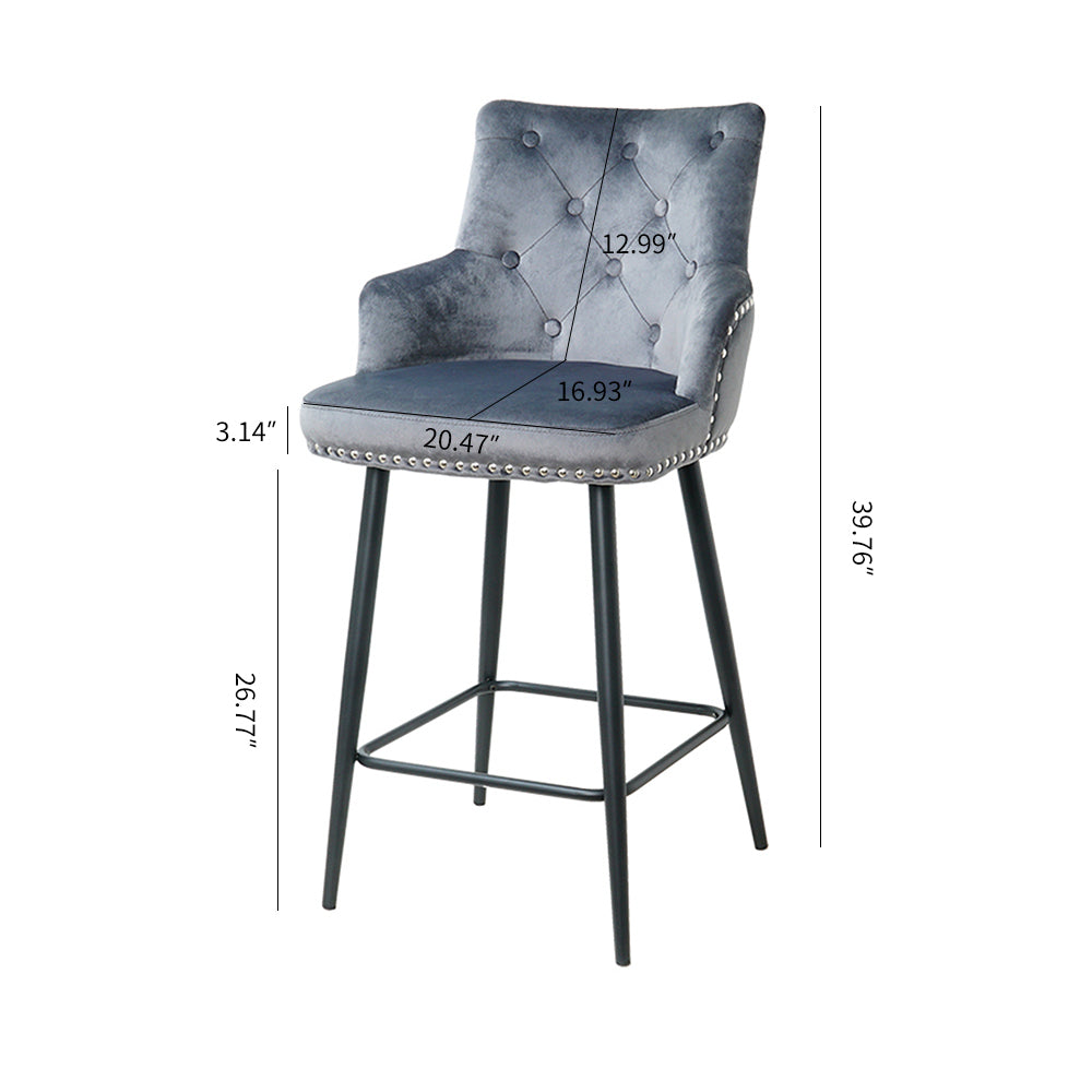 Modern style bar chair with armrests and footrests, riveted design is more fashionable（set of 2）