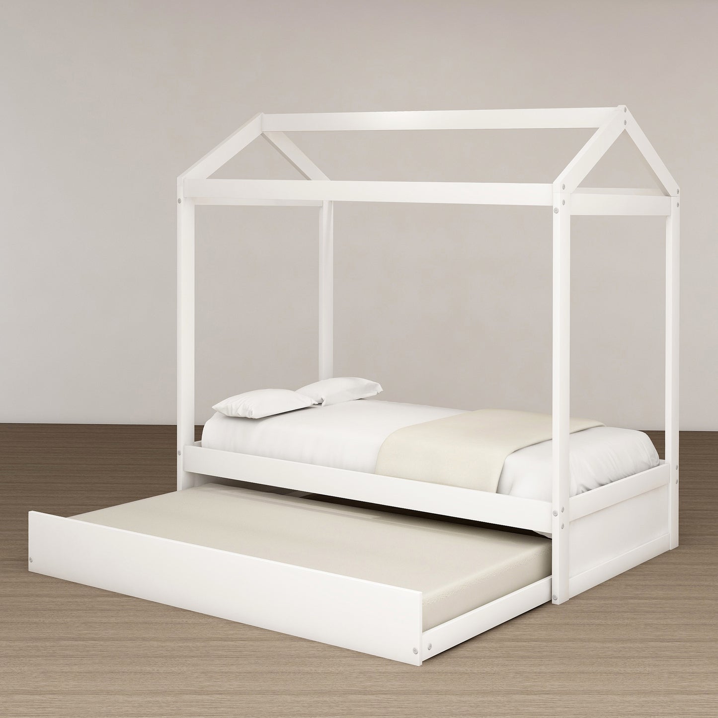 House Bed with Trundle, can be Decorated,White(Old SKU:SM000103AAK)