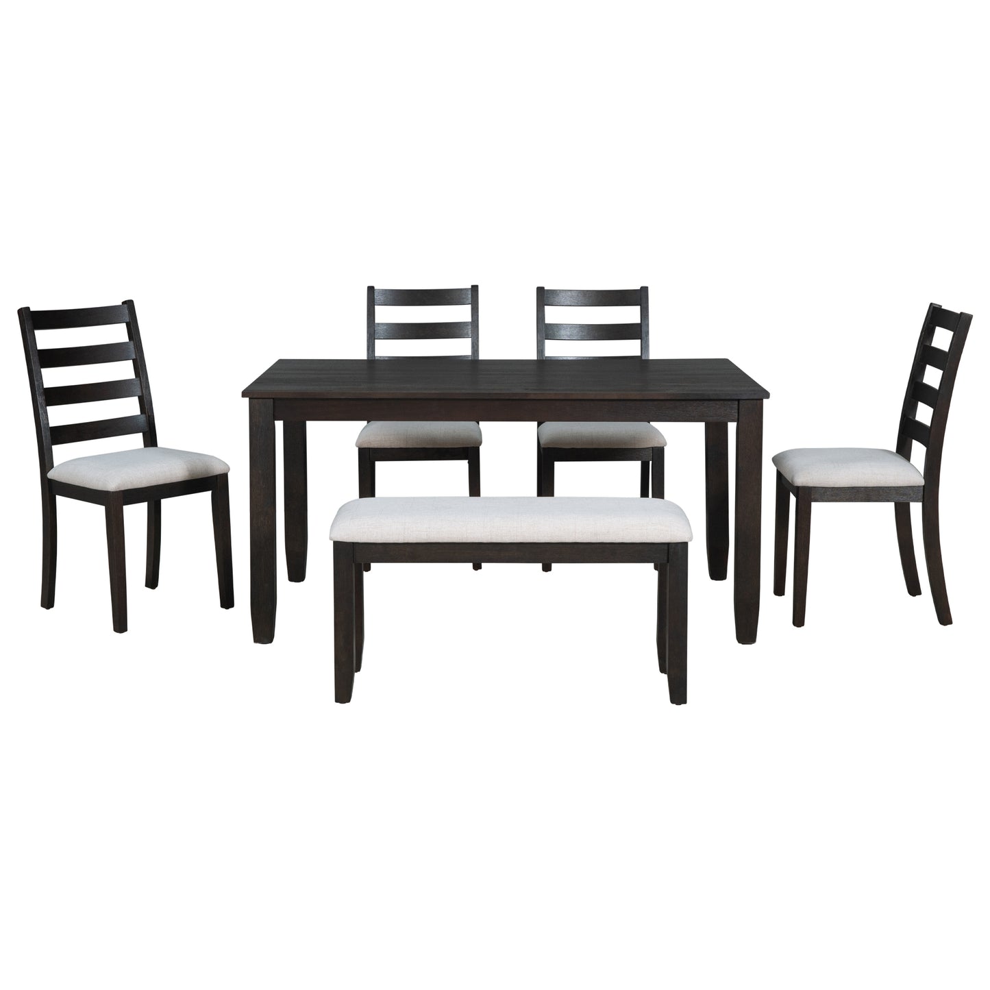 TREXM Rustic Style 6-Piece Dining Room Table Set with 4 Upholstered Chairs & a Bench (Espresso)