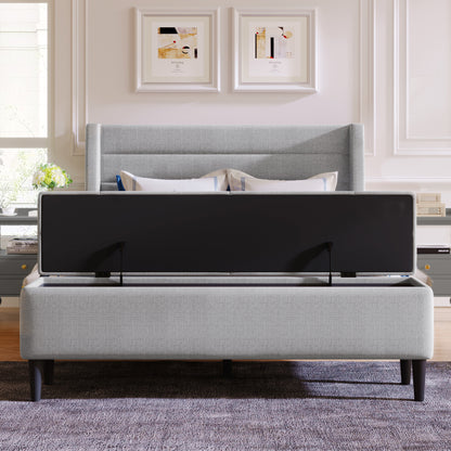 Upholstered Storage Bed Frame with Storage Ottoman Bench, No Box Spring Needed, Queen, Gray