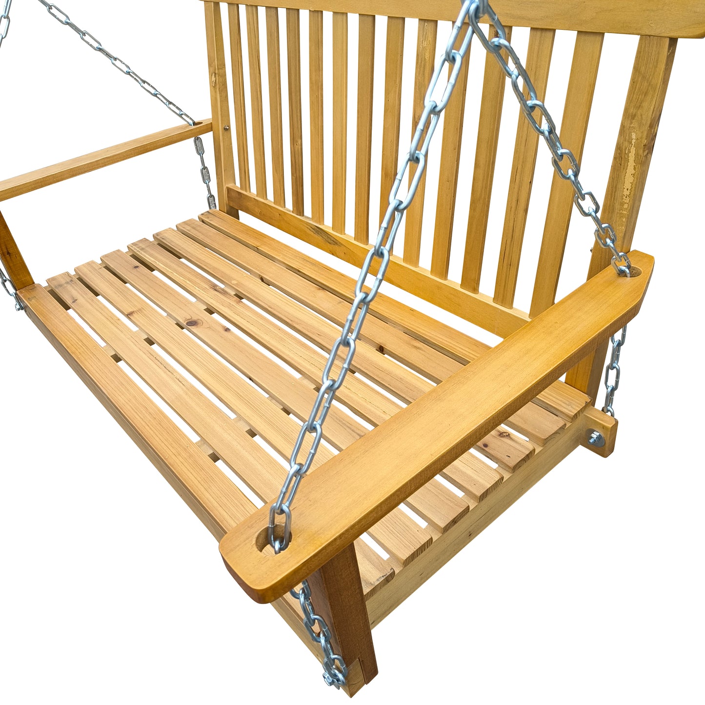 Front Porch Swing with Armrests, Wood Bench Swing with Hanging Chains,for Outdoor Patio ,Garden Yard, porch, backyard,  or sunroom,Easy to Assemble,teak