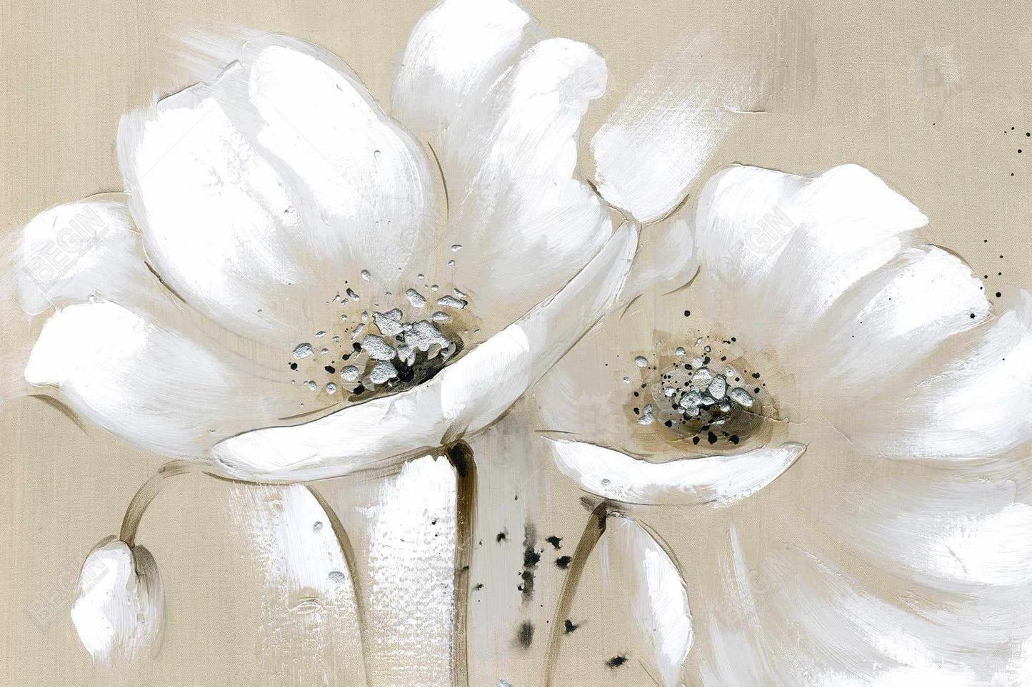 White abstract wild flowers - 20x30 Print on canvas