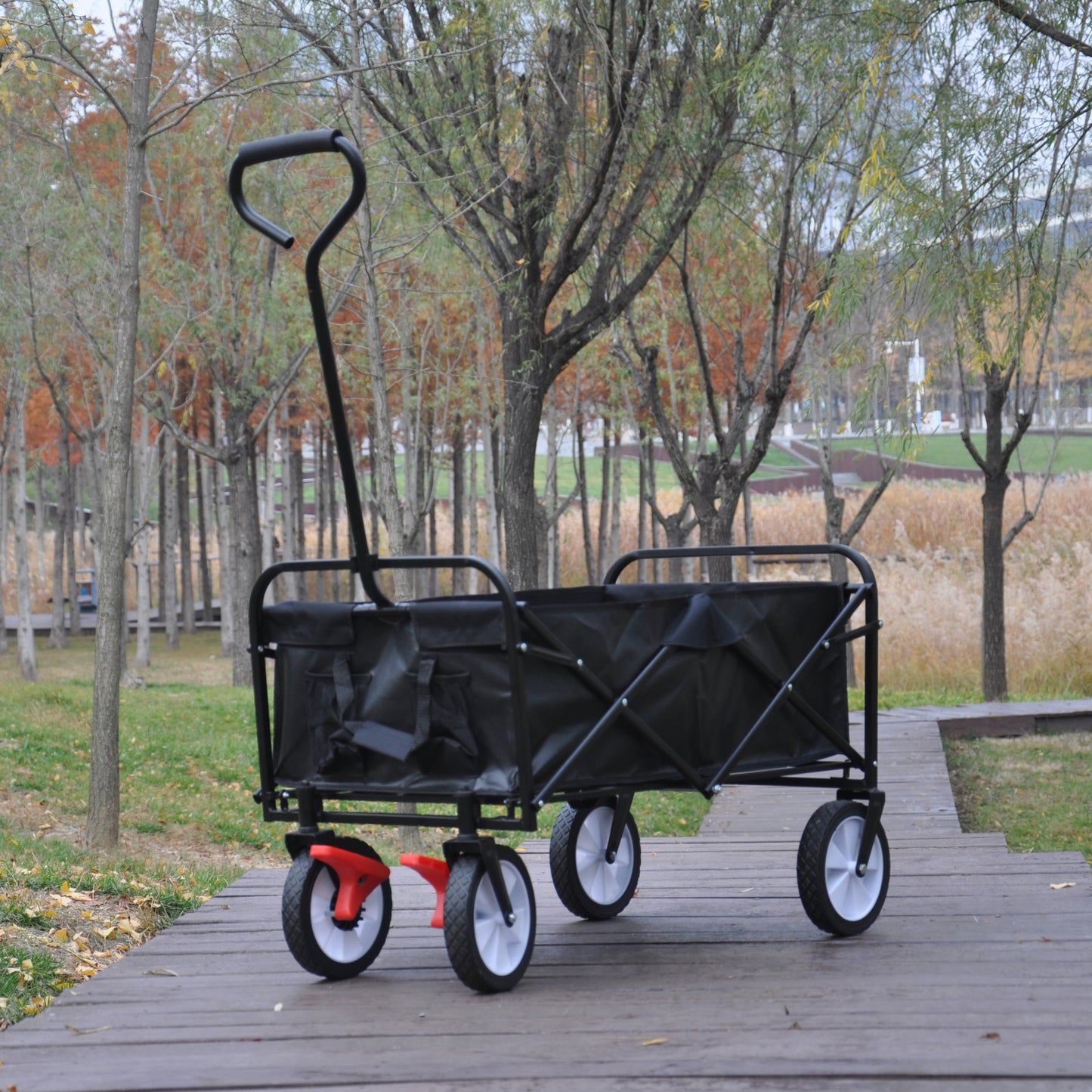 Folding Wagon Garden Shopping Beach Cart (black)