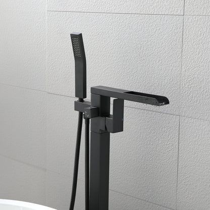 Waterfall Freestanding Single Handle Floor Mounted Clawfoot Tub Faucet with Handshower