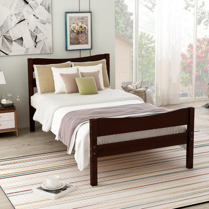 【Not allowed to sell to Walmart】Twin Size Wood Platform Bed with Headboard and Wooden Slat Support (Espresso)