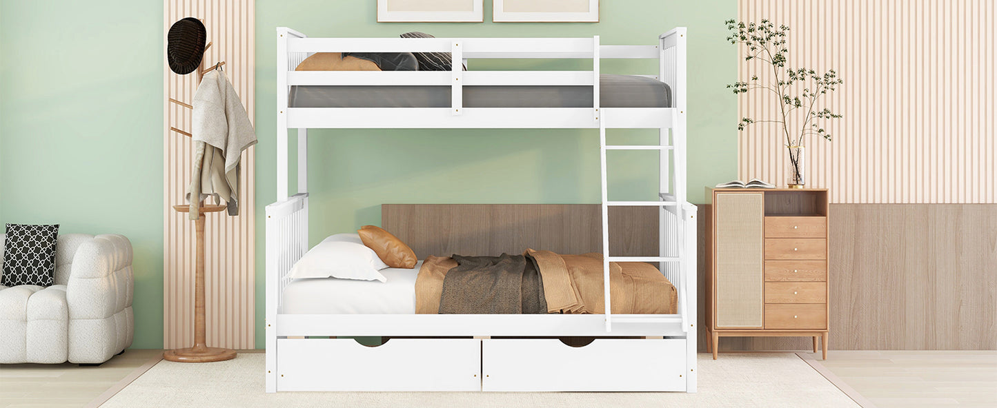 Twin-Over-Full Bunk Bed with Ladders and Two Storage Drawers (White) ( old sku:LT000165AAK）