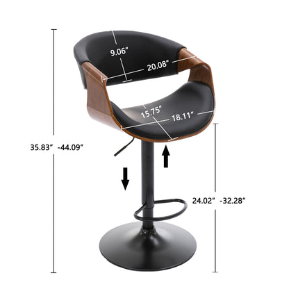 HengMing Adjustable/Swivel Bar Stool, PU Leather black Bent wood Bar Chair 1pcs/ctn.