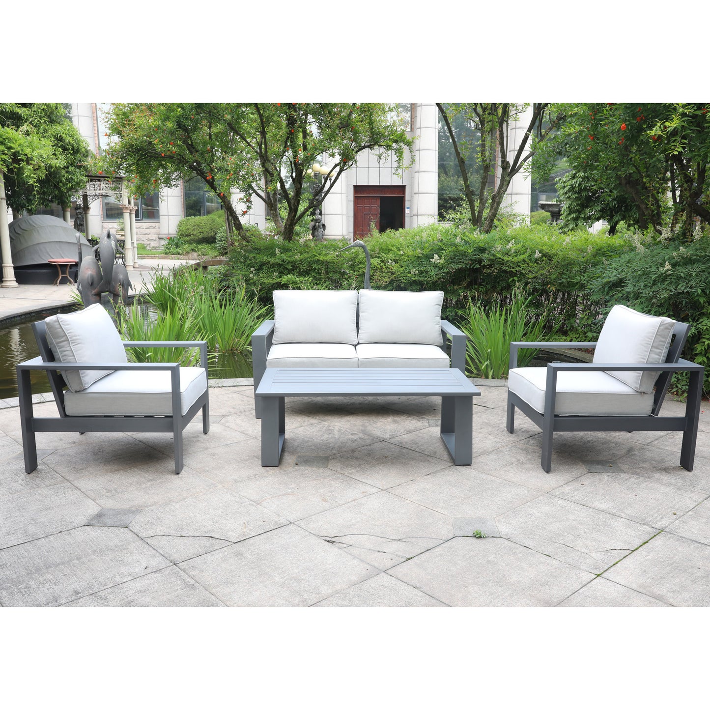 4 Piece Sofa Seating Group with Cushions, Powdered Pewter