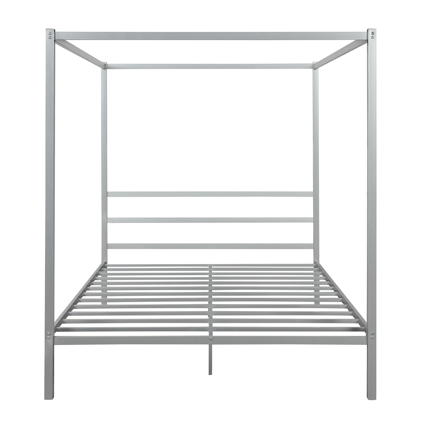 Metal Framed Canopy Platform Bed with Built-in Headboard,No Box Spring Needed, Classic Design, Queen , Sliver