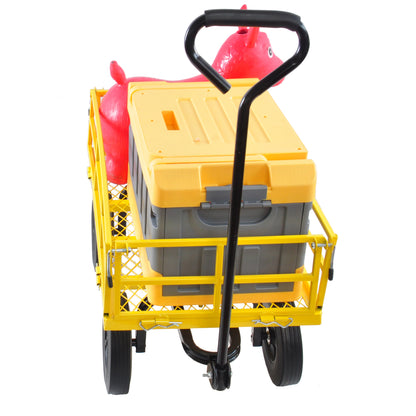 Tools cart Wagon Cart Garden cart trucks make it easier to transport firewood （Yellow colour）