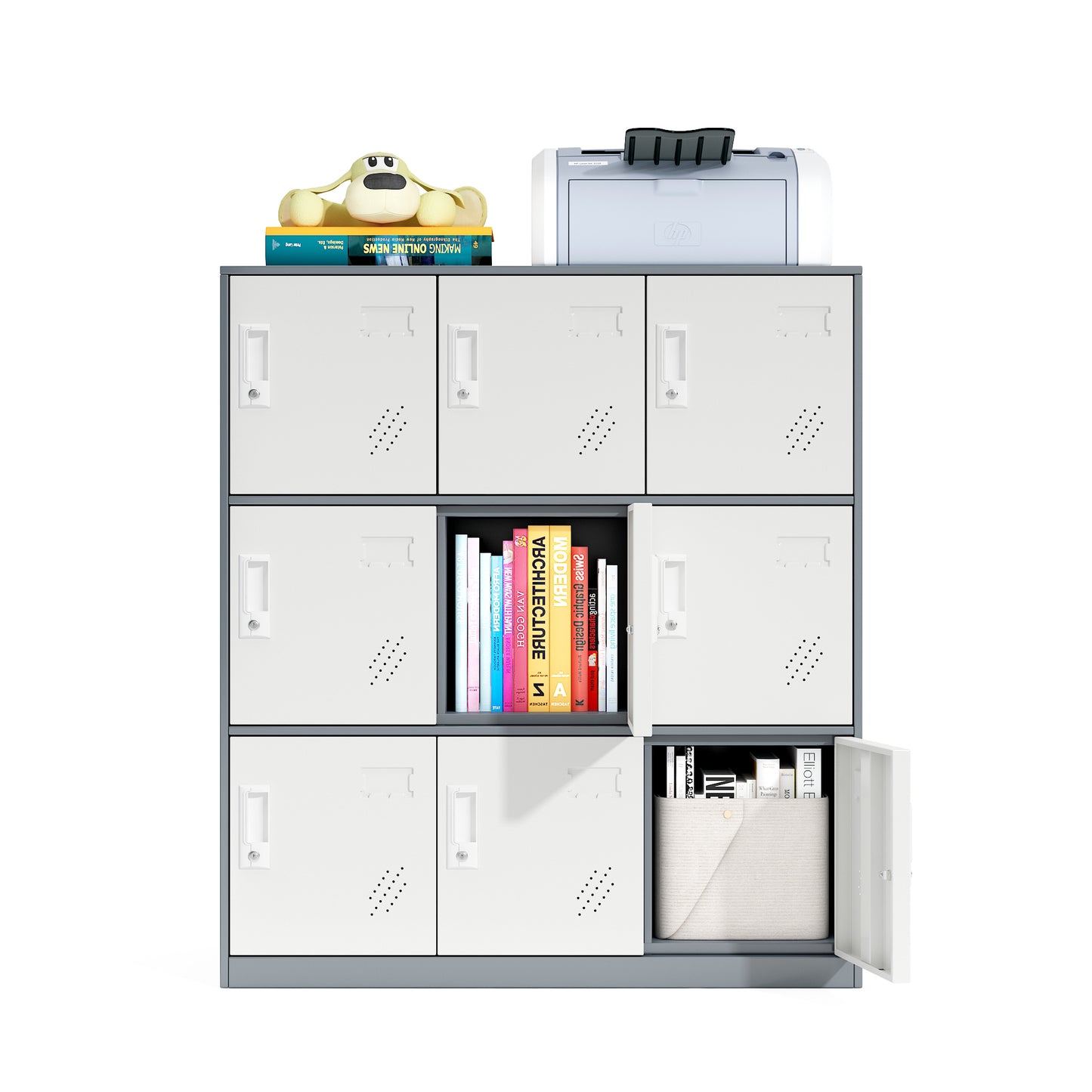 9 Doors Metal Storage Cabinet with Card Slot, Organizer,Shoes and Bags Steel Locker for Office, Home, Bank, School, Gym