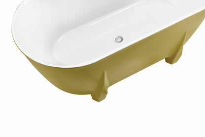 59" 100% Acrylic Freestanding Bathtub，Contemporary Soaking Tub，White inside and gold outside，Four corner bathtub