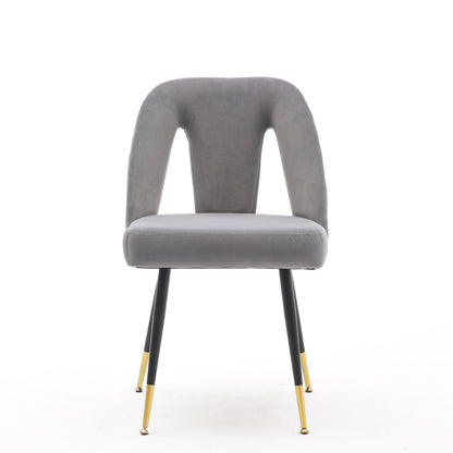 A&A Furniture,Akoya Collection Modern | Contemporary Velvet Upholstered Dining Chair with Nailheads and Gold Tipped Black Metal Legs, Gray，Set of 2