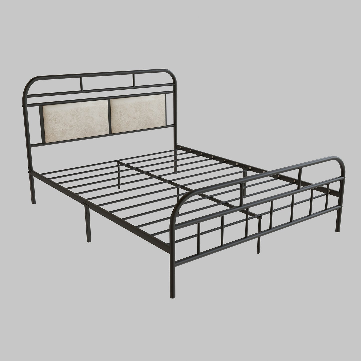 Modern Metal Bed Frame, Mattress Foundation with Upholstered Headboard and Footboard, with Strong Metal Slats Support and 11 Inches Underbed Space,  No Box Spring Needed