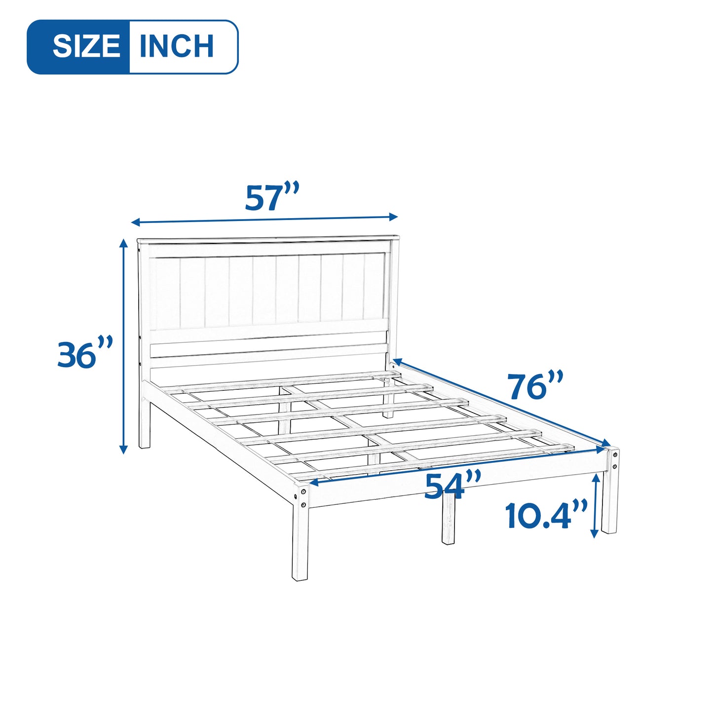 Platform Bed Frame with Headboard , Wood Slat Support , No Box Spring Needed ,Full,White(OLD SKU:WF191419AAK)