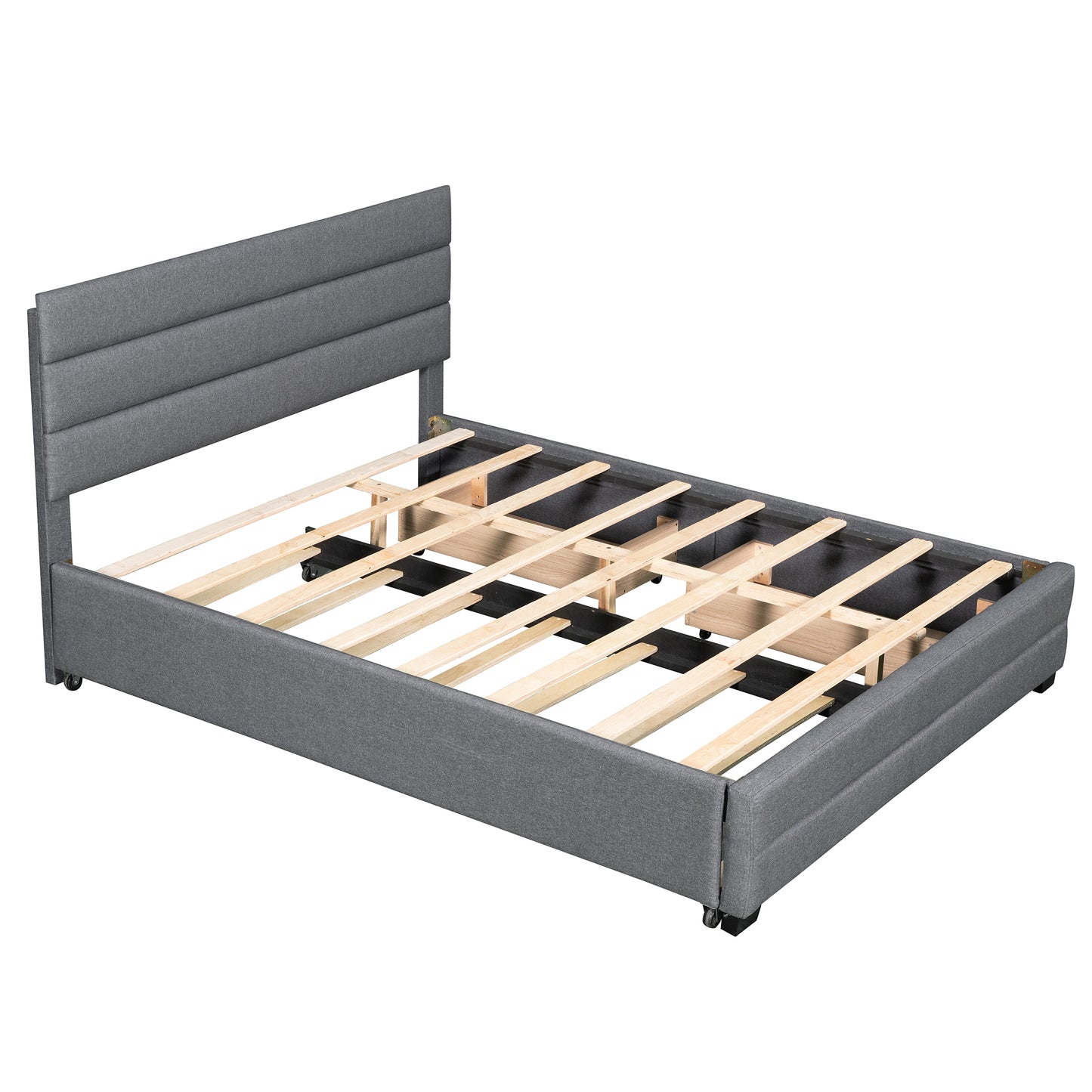 Queen Upholstered Platform Bed with Trundle and Two Drawers,Grey