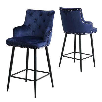 Modern style bar chair with armrests and footrests, riveted design is more fashionable（set of 2）