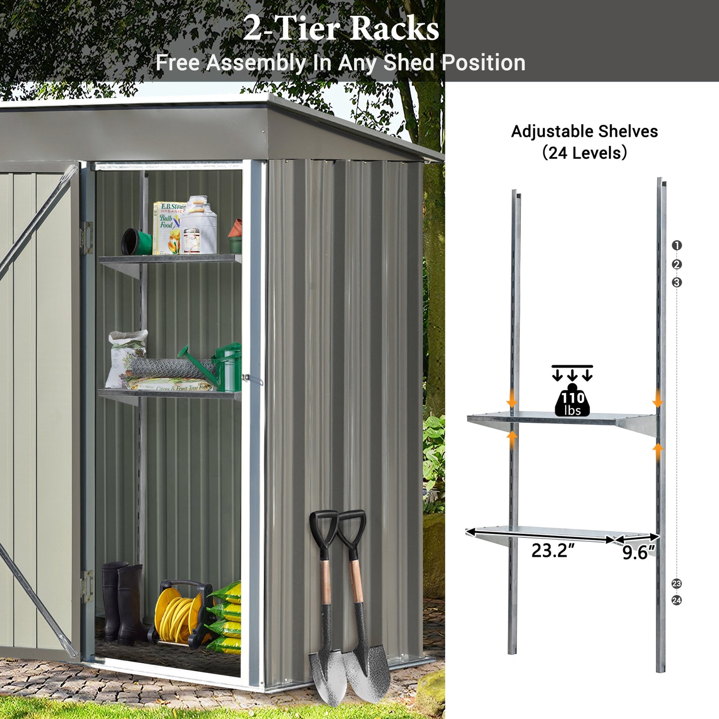 TOPMAX Patio 5ft Wx3ft. L Garden Shed, Metal Lean-to Storage Shed with Adjustable Shelf and Lockable Door, Tool Cabinet for Backyard, Lawn, Garden, Gray