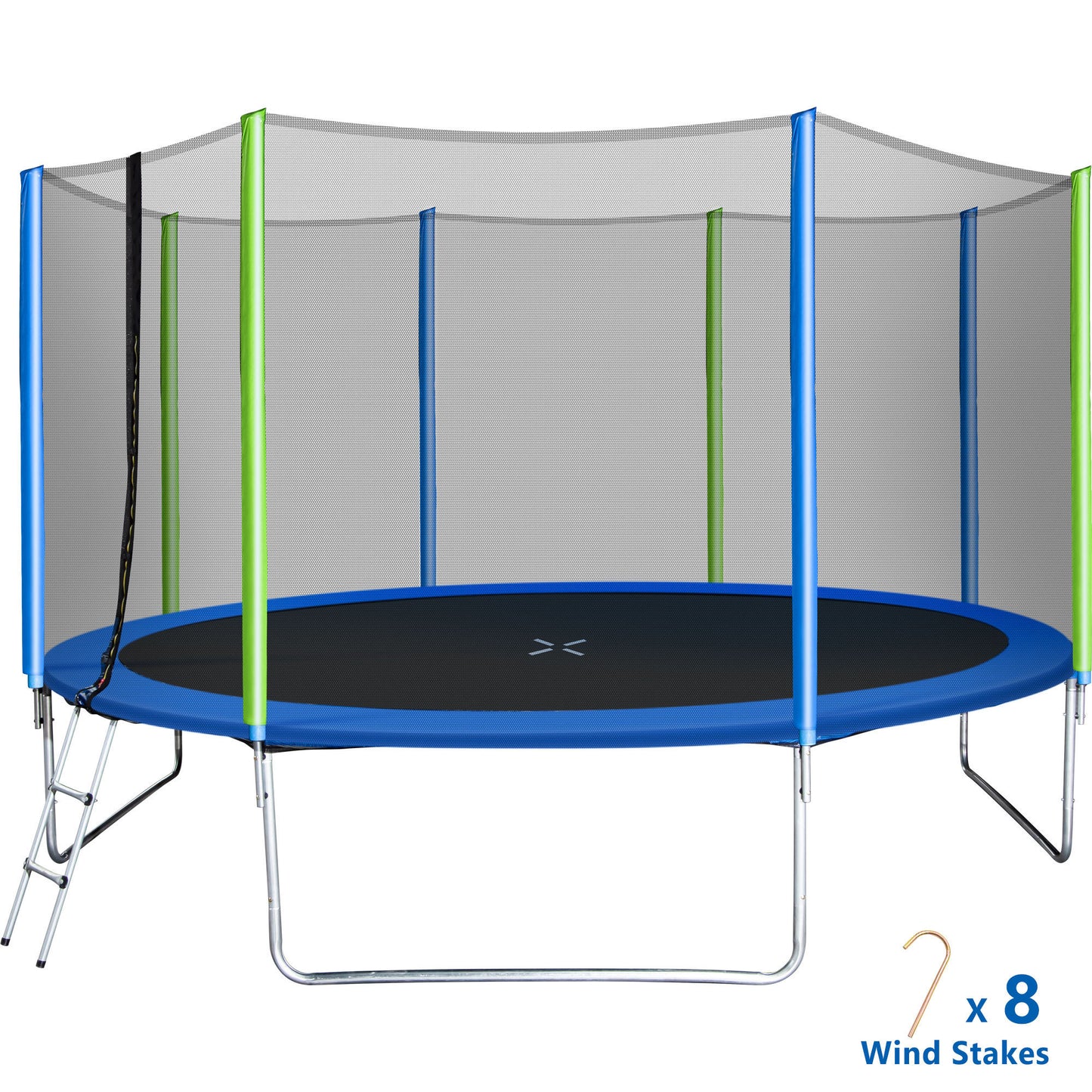 14FT Trampoline for Kids with Safety Enclosure Net, Ladder and 8 Wind Stakes, Round Outdoor Recreational Trampoline