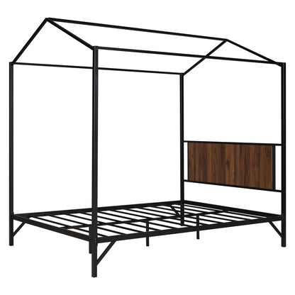 Full Size Metal House Shape Platform Bed,Black