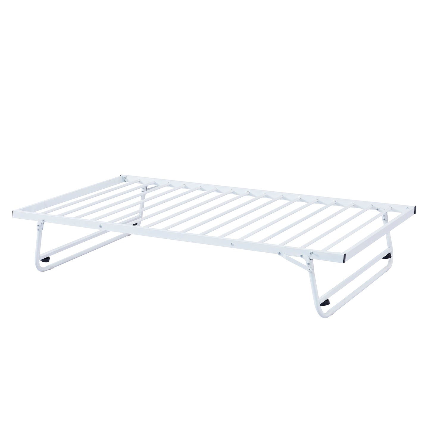 Twin Size Metal Daybed with Twin Size Adjustable Trundle, Portable Folding Trundle, White