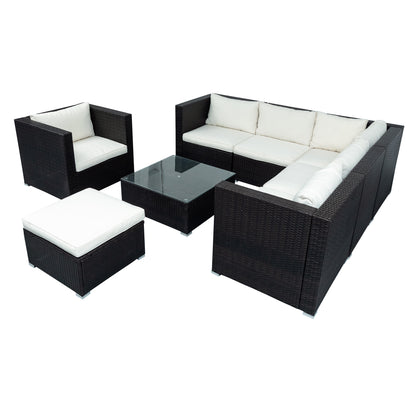 U_STYLE Patio Furniture Sets, 8-Piece Patio Wicker Corner Sofa with Cushions, Ottoman and Coffee Table