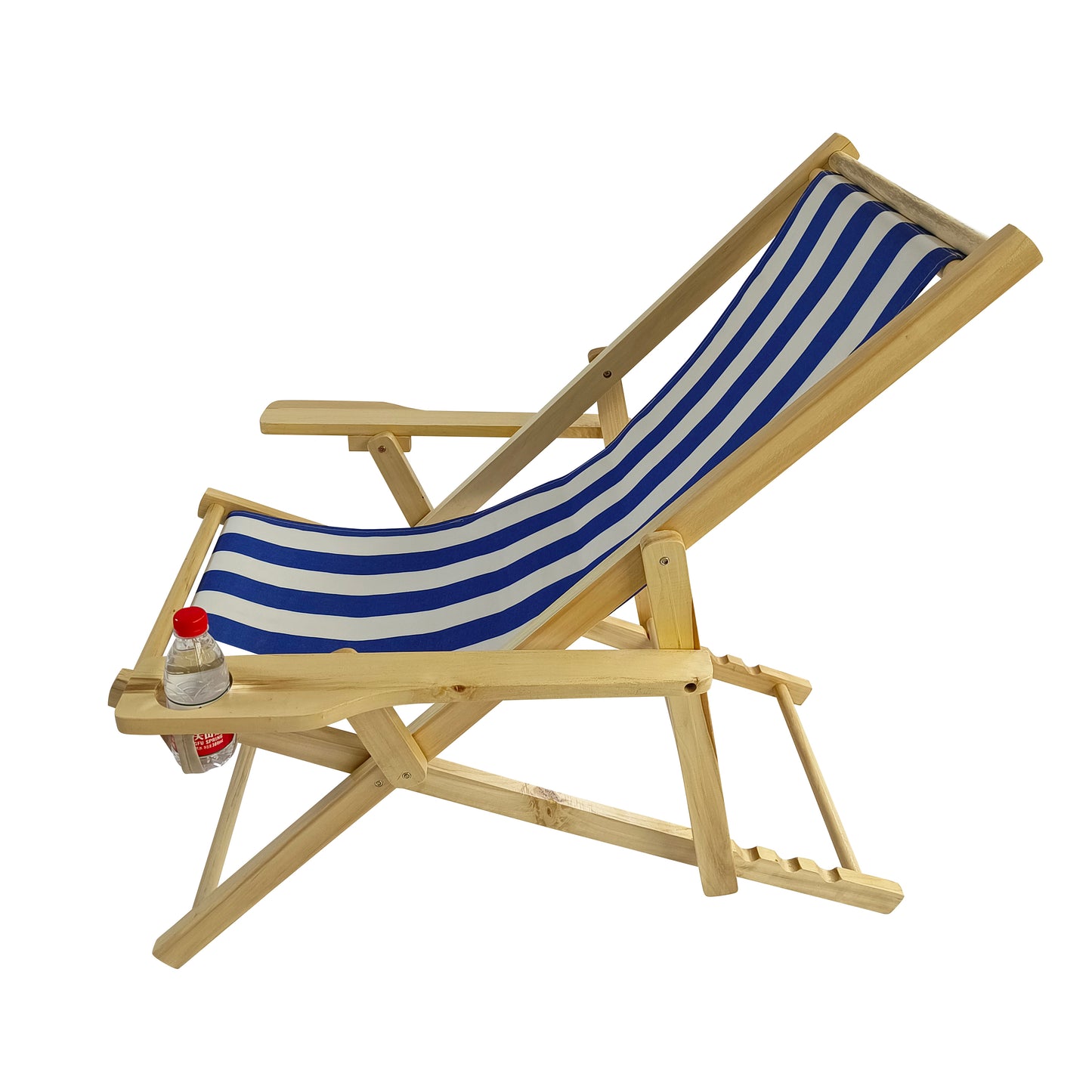 Outdoor Poplar Hanging Chair  Wide Blue Stripes armrest with cup holder (Color: Dark Blue)