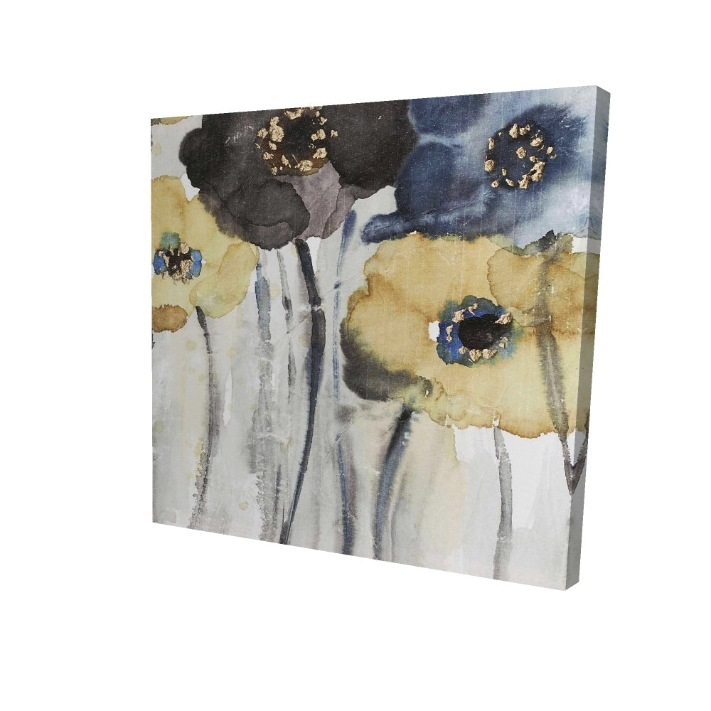 Gray blue and yellow flowers - 32x32 Print on canvas