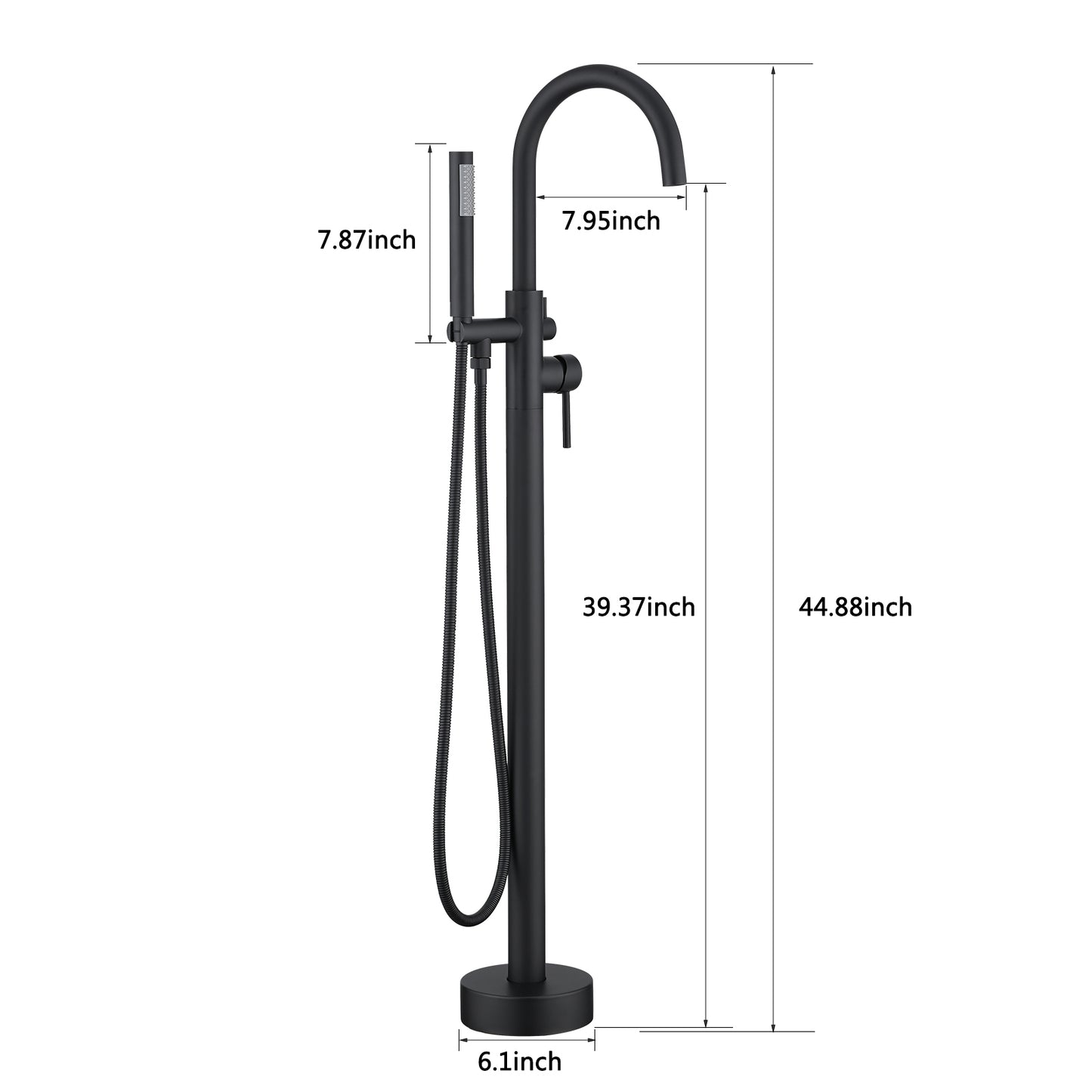 Freestanding Bathtub Faucet With Sprayer Floor Mount Tub Faucets Tub Filler With Hand Shower, Matte Black