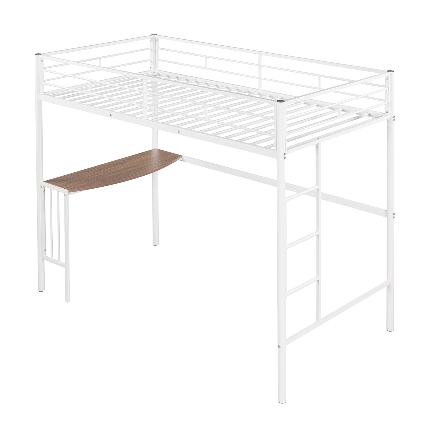 Twin Over Full Metal Bunk Bed with Desk, Ladder and Quality Slats for Bedroom, Metallic  White（OLD SKU :LP000092AAK）